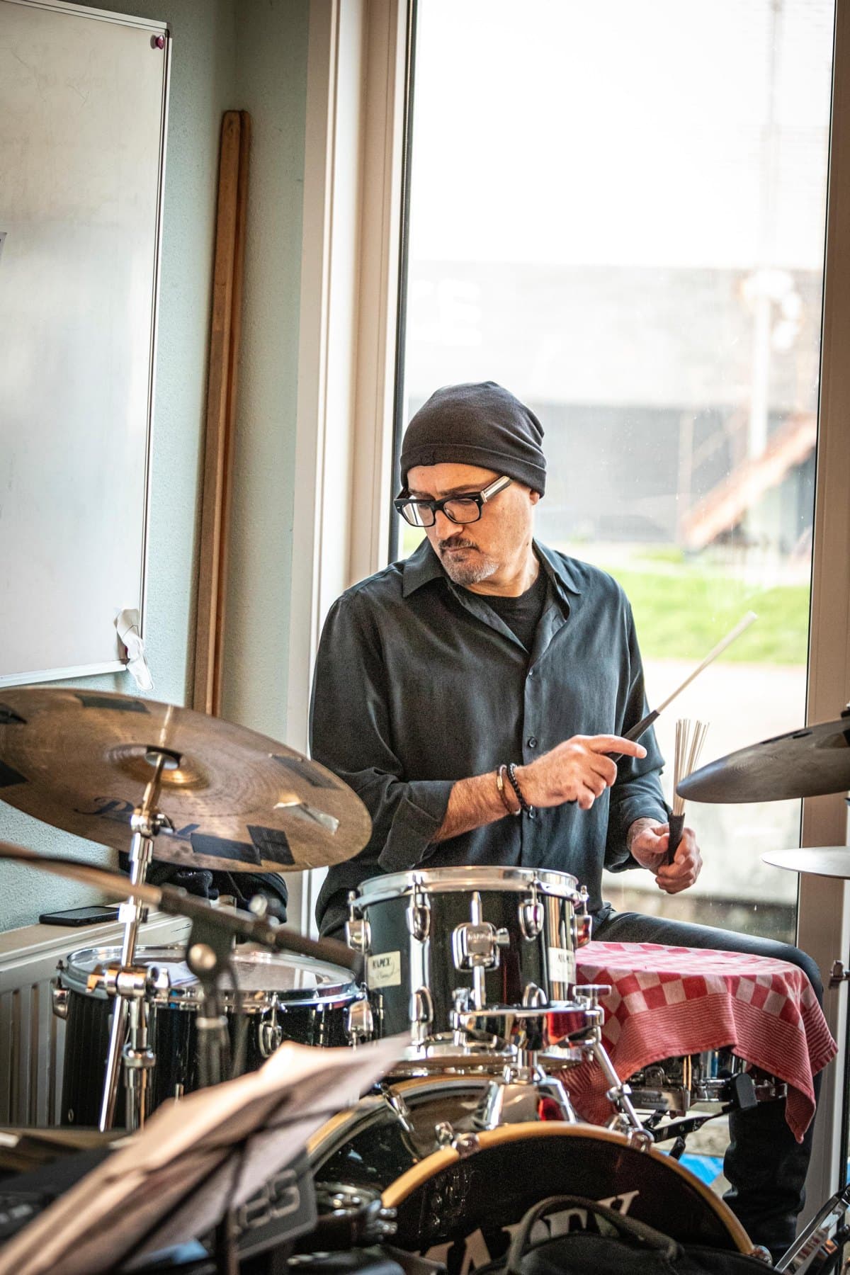 Ned Pamuk playing the drums
